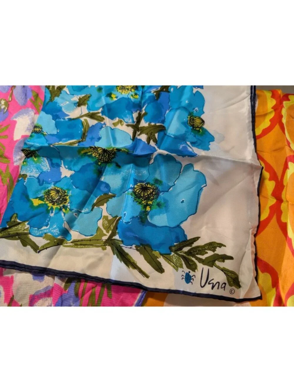 Vintage Vera Neumann Silk Scarves Hand Rolled Floral & Abstract Design Set Of 3
